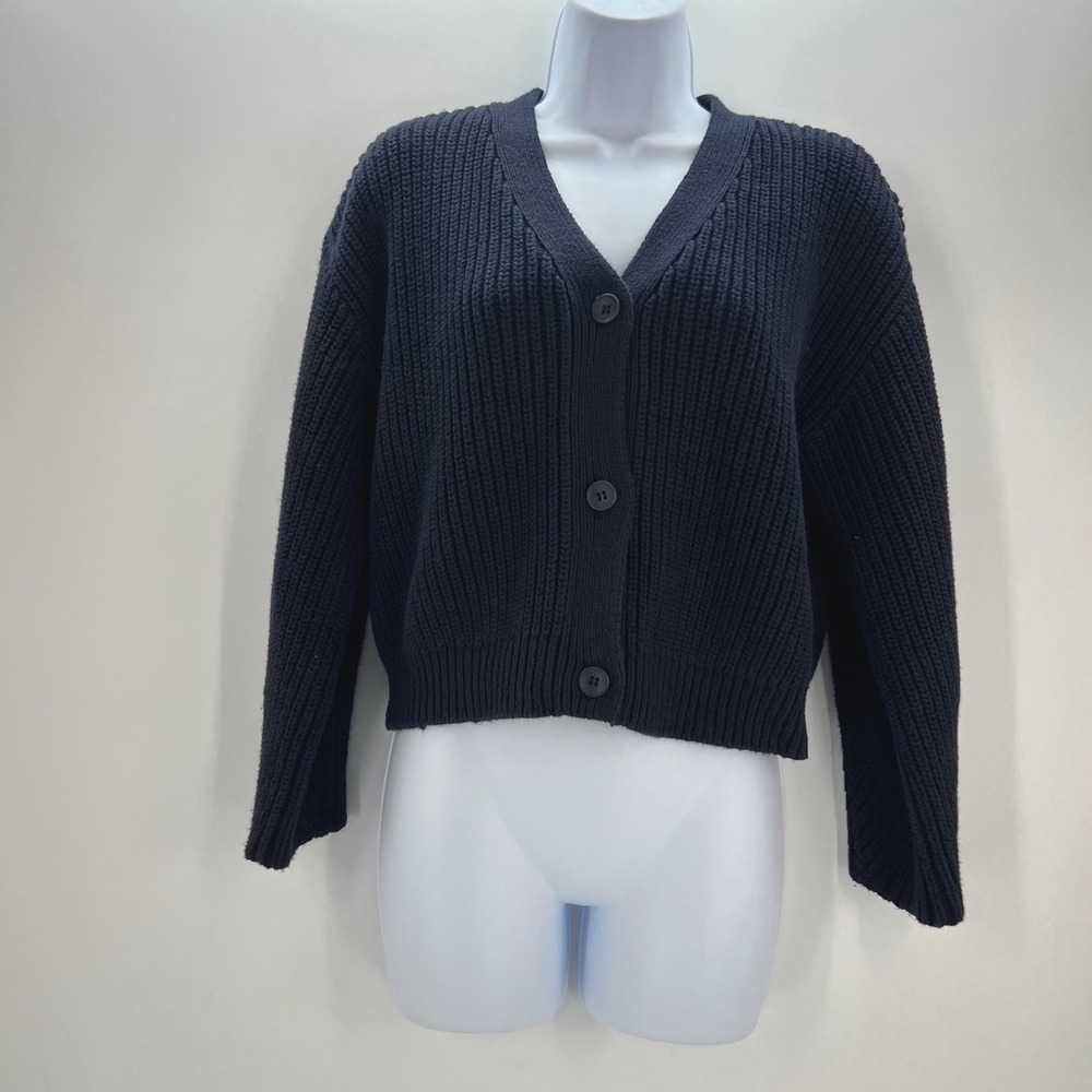 Apiece Apart Navy Organic Cotton Cashmere Cropped Cardigan Sweater XS